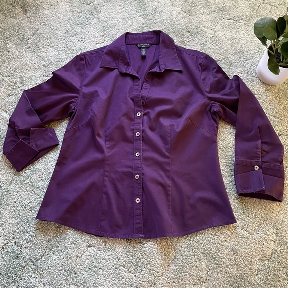 BANANA REPUBLIC Fitted Stretch Button Down, Purple Shirt, 3/4 Length Sleeves, LP - Picture 15 of 15